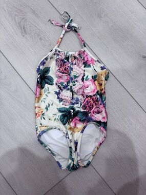 Zimmermann Floral Halter One-Piece Swimsuit - White, Pink, Green, Yellow